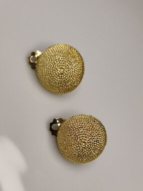 Elegant Gold tone  Textured Dome Clip-On Earrings